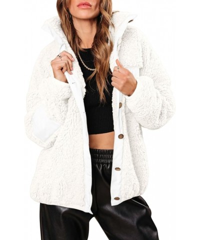 Womens Winter Sherpa Jackets Button Down Loose Lapel Collar Teddy Coats with Bust Pockets White $16.80 Coats