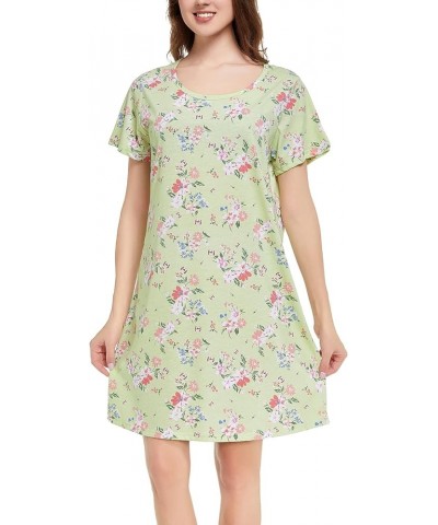 Women's Nightgowns Short Sleeve Sleepshirts Sleepwear Casual Print Pajama Dress Green Flora1 $11.19 Sleep & Lounge