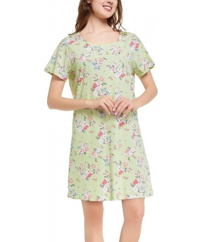 Women's Nightgowns Short Sleeve Sleepshirts Sleepwear Casual Print Pajama Dress Green Flora1 $11.19 Sleep & Lounge