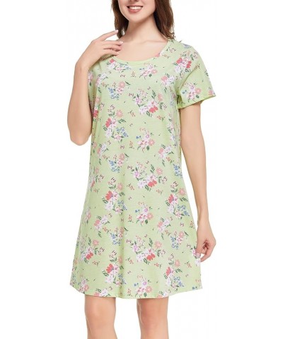 Women's Nightgowns Short Sleeve Sleepshirts Sleepwear Casual Print Pajama Dress Green Flora1 $11.19 Sleep & Lounge