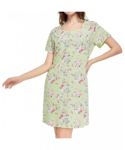 Women's Nightgowns Short Sleeve Sleepshirts Sleepwear Casual Print Pajama Dress Green Flora1 $11.19 Sleep & Lounge