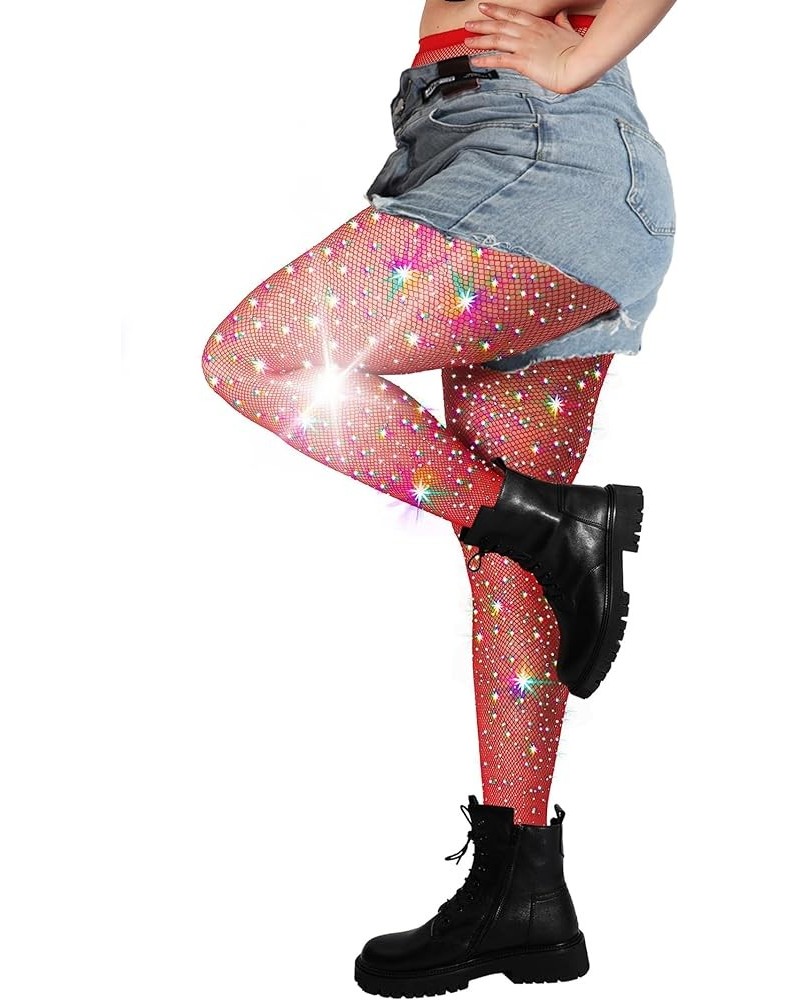 10X Strong Ultra Sparkly Rhinestone Fishnet Stockings, Plus Size Sparkle Tights for Women Sexy Party Concert Outfit Red $9.89...