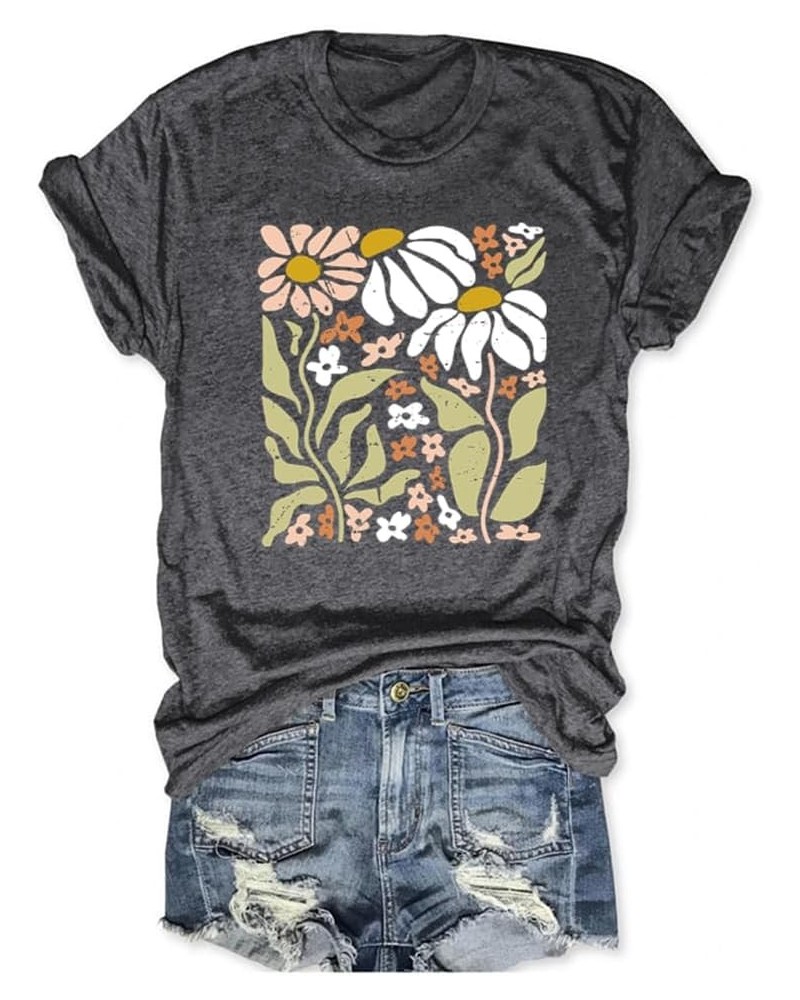 Women Boho Wildflowers Cottagecore Shirt Vintage Butterfly Floral Botanical Graphic Tees Garden Lover Tops 23 Dark Gray $13.1...