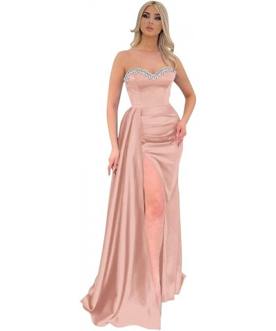 Beaded Black Prom Dresses 2024 Long Satin Ball Gown for Women Formal Mermaid Evening Gowns Blush $40.32 Dresses