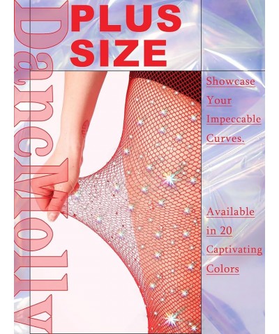 10X Strong Ultra Sparkly Rhinestone Fishnet Stockings, Plus Size Sparkle Tights for Women Sexy Party Concert Outfit Red $9.89...