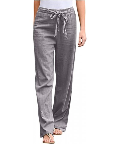 Women's Cotton Linen Pants Summer Drawstring Elastic Waist Straight Leg Beach Pants Breathable Baggy Lounge Trousers Gray $6....