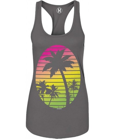 Palm Tree Scene - Vacation Tropical Ladies Tank Top Dark Gray $10.68 Tanks