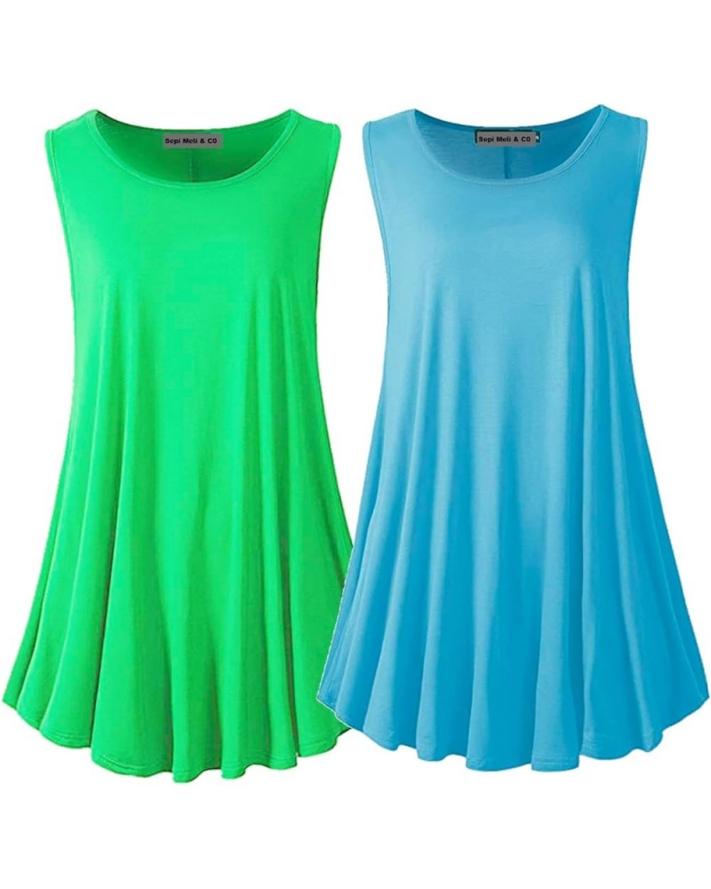 SepiMeli Tank Tops for Women Plus Size Sleevelss Tunic Casual Summer Clothes Swing Shirts for Leggings Light Blue/Green $18.1...