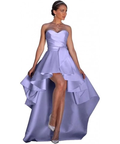 Strapless High Low Satin Prom Dresses Long Formal Evening Dress Lavender $33.60 Dresses