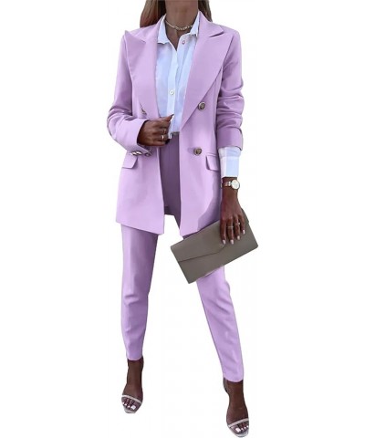 Women's 2 Piece Business Suit Long Sleeve Lapel Button Blazers and Pants Slim Fit Outfits Set Pink $22.05 Suits