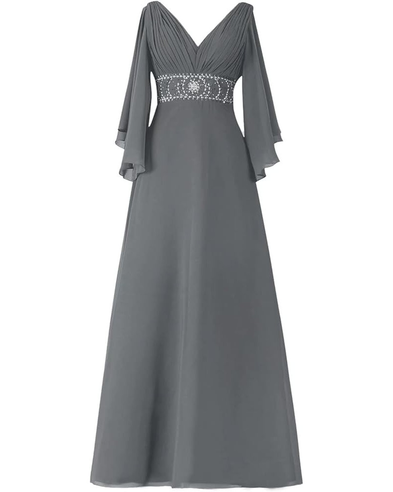 A-line Mother of The Bride Dresses for Wedding Plus Size Bell Sleeves Formal Evening Party Dresses Steel Grey $38.85 Dresses