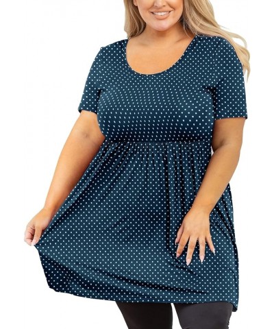 Women's Plus Size Tunic Short Sleeve Clothes Scoop Neck Summer Tops Pleated Flowy Loose Fit Babydoll T Shirt L-5X D9- Navy Bl...