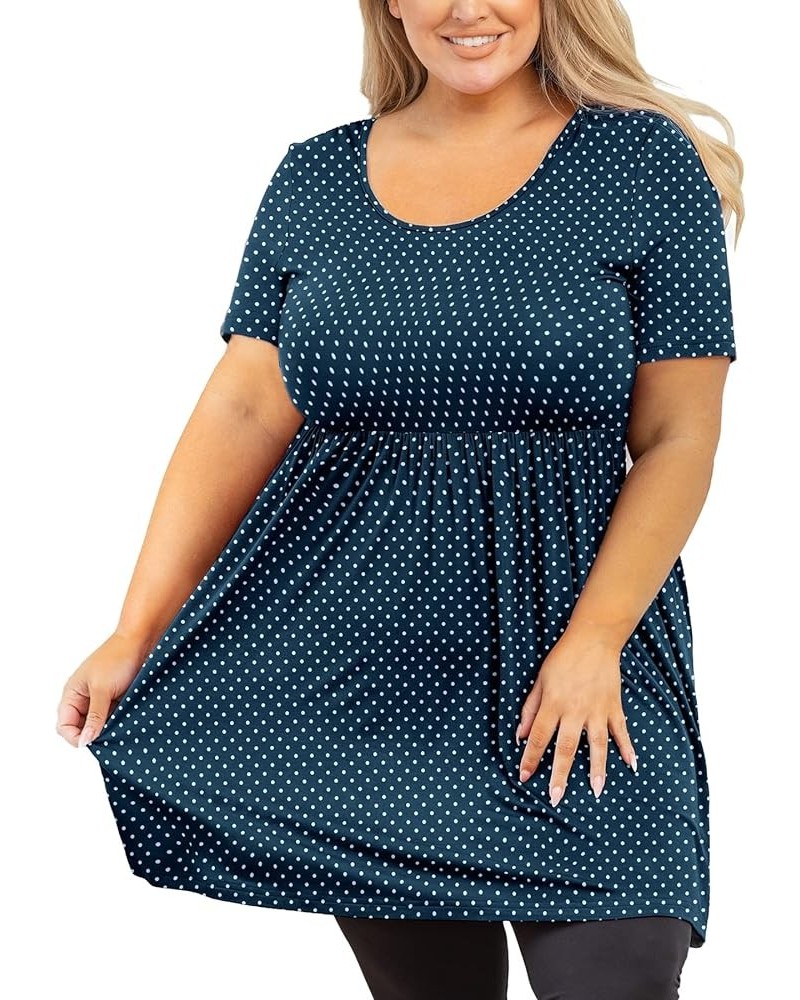 Women's Plus Size Tunic Short Sleeve Clothes Scoop Neck Summer Tops Pleated Flowy Loose Fit Babydoll T Shirt L-5X D9- Navy Bl...