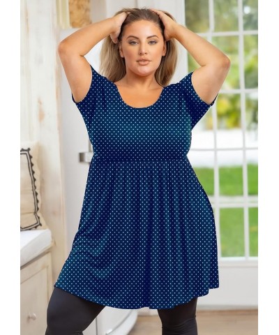 Women's Plus Size Tunic Short Sleeve Clothes Scoop Neck Summer Tops Pleated Flowy Loose Fit Babydoll T Shirt L-5X D9- Navy Bl...