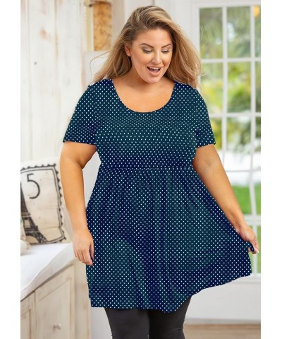 Women's Plus Size Tunic Short Sleeve Clothes Scoop Neck Summer Tops Pleated Flowy Loose Fit Babydoll T Shirt L-5X D9- Navy Bl...