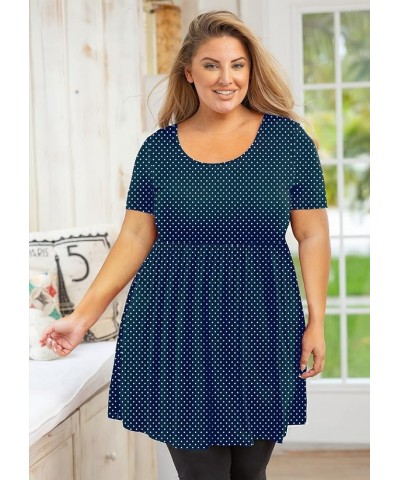 Women's Plus Size Tunic Short Sleeve Clothes Scoop Neck Summer Tops Pleated Flowy Loose Fit Babydoll T Shirt L-5X D9- Navy Bl...