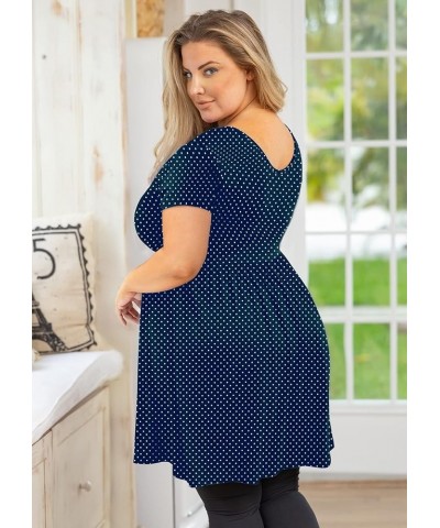 Women's Plus Size Tunic Short Sleeve Clothes Scoop Neck Summer Tops Pleated Flowy Loose Fit Babydoll T Shirt L-5X D9- Navy Bl...