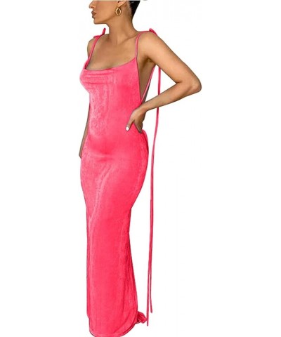 Women’s Spaghetti Strap Dress Cowl Neck Backless Bodycon Fishtail Cocktail Party Maxi Dresses Pink $12.25 Dresses