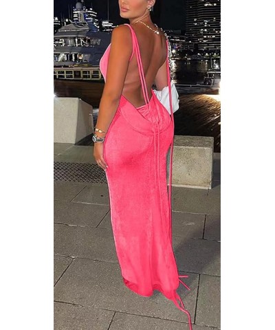 Women’s Spaghetti Strap Dress Cowl Neck Backless Bodycon Fishtail Cocktail Party Maxi Dresses Pink $12.25 Dresses