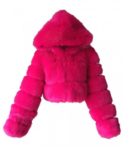 Cropped Faux Fur Coats For Women Winter Trendy Plus Size Hooded Jackets Tops Soft Furry Zipper Short Hoodie Outwear Hot Pink ...