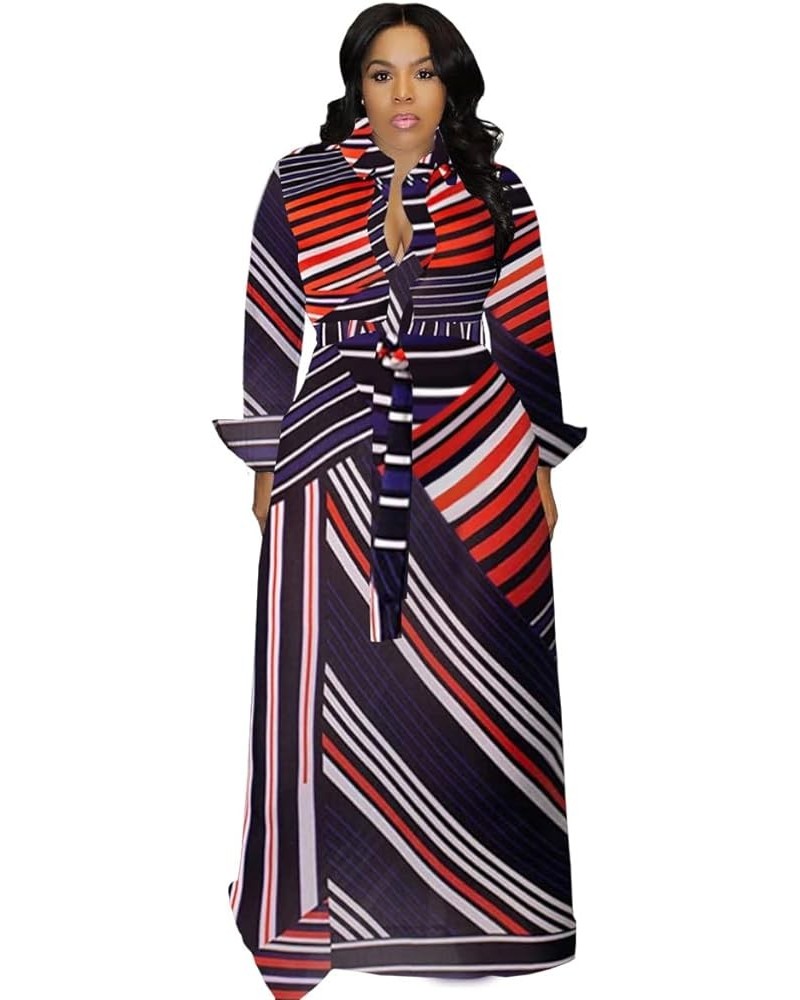 Women's African Printed Maxi Shirt Dress Long Sleeve Button Long Sleeve Dashiki Long Dresses with Belt Plus Size R $21.08 Dre...