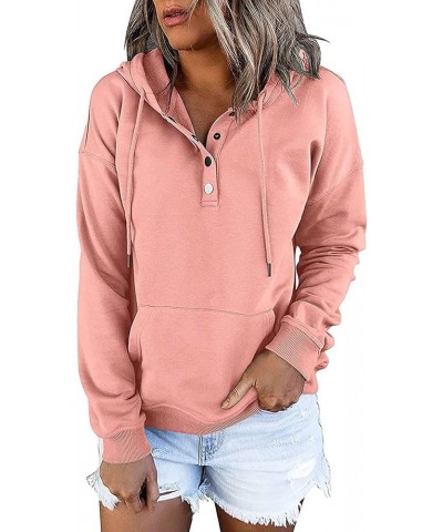 Hoodies for Women 2023 Button V Neck Sweatshirt Fall Casual Long Sleeve Hooded Pullover Trendy Drawstring Sweater Tops A01_pi...