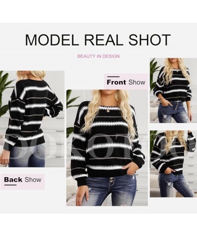 Womens Color Block Sweaters Long Sleeve Crewneck Pullover Knit Jumper Tops A2 Black $21.16 Sweaters