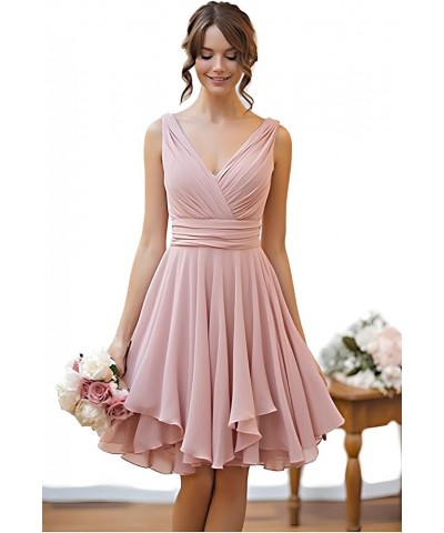 Short Bridesmaid Dresses Chiffon V Neck Cocktail Dresses Pleated for Wedding Dusty Blue $22.55 Dresses