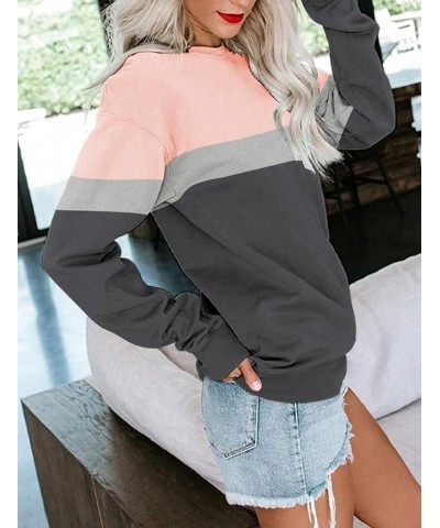 Womens Crew Neck Color Block/Solid Sweatshirts Tops Long Sleeve Casual Pullover Cute Lightweight Loose Tops B- Pink Charcoal ...