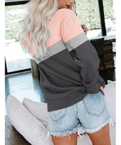 Womens Crew Neck Color Block/Solid Sweatshirts Tops Long Sleeve Casual Pullover Cute Lightweight Loose Tops B- Pink Charcoal ...