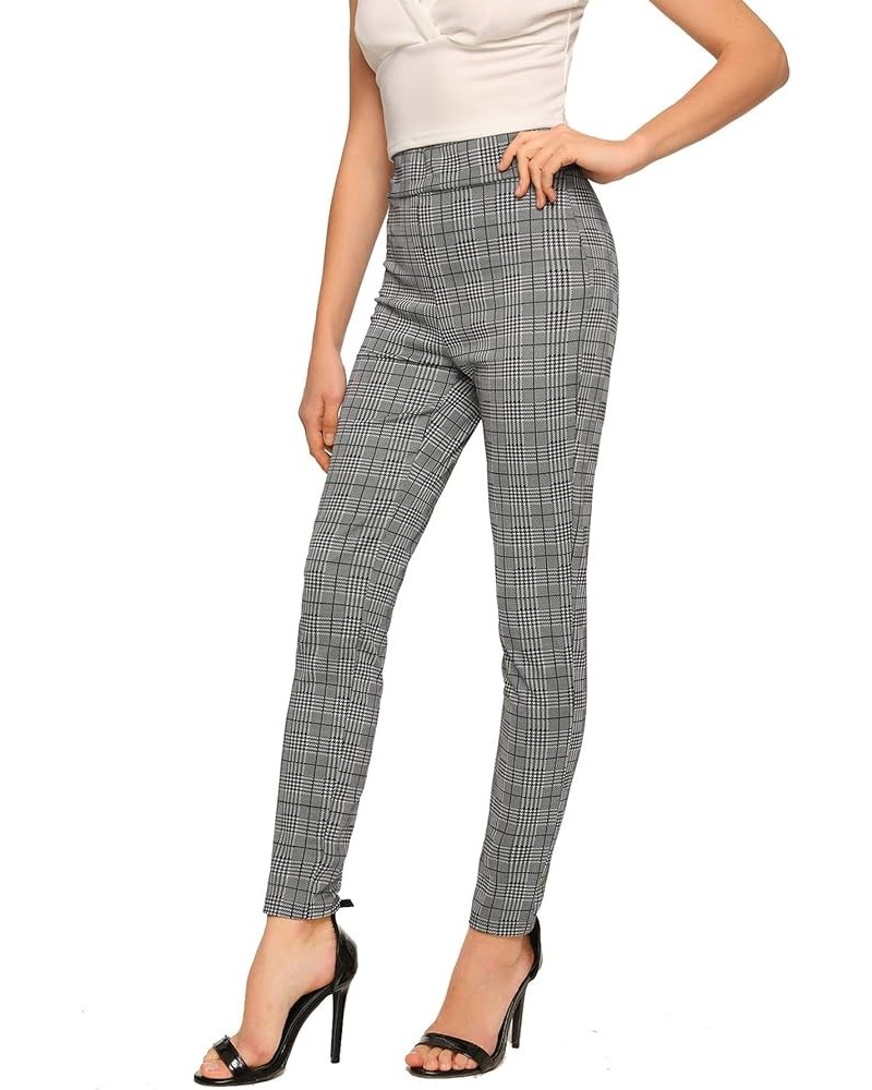 Women's Casual Skinny Leggings Stretchy High Waisted Work Pants Black White Grey Plaid $12.71 Leggings