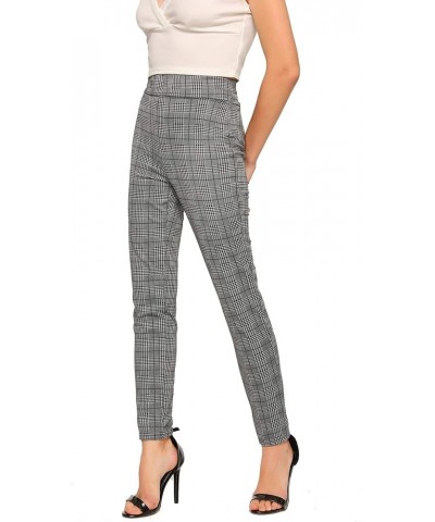 Women's Casual Skinny Leggings Stretchy High Waisted Work Pants Black White Grey Plaid $12.71 Leggings