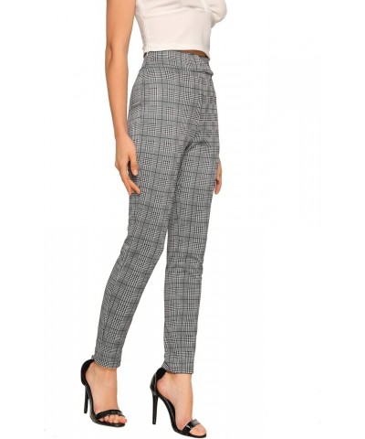 Women's Casual Skinny Leggings Stretchy High Waisted Work Pants Black White Grey Plaid $12.71 Leggings