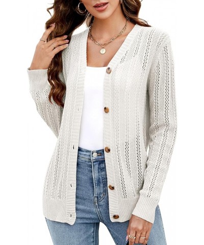 Women's Open Front Cardigan Long Sleeve Lightweight Crochet Sweater 2023 Button Down Cable Knit Outwear Coat Beige $10.59 Swe...