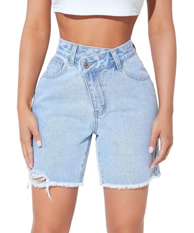 Women's High Waisted Jean Shorts Raw Hem Straight Leg Denim Shorts Summer Casual Short with Pockets Light Wash Blue Pure $12....