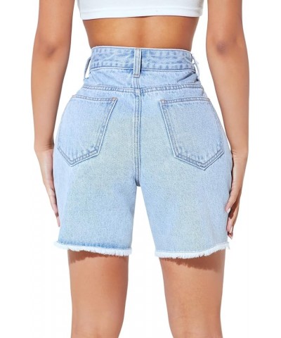 Women's High Waisted Jean Shorts Raw Hem Straight Leg Denim Shorts Summer Casual Short with Pockets Light Wash Blue Pure $12....