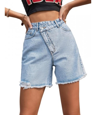 Women's High Waisted Jean Shorts Raw Hem Straight Leg Denim Shorts Summer Casual Short with Pockets Light Wash Blue Pure $12....