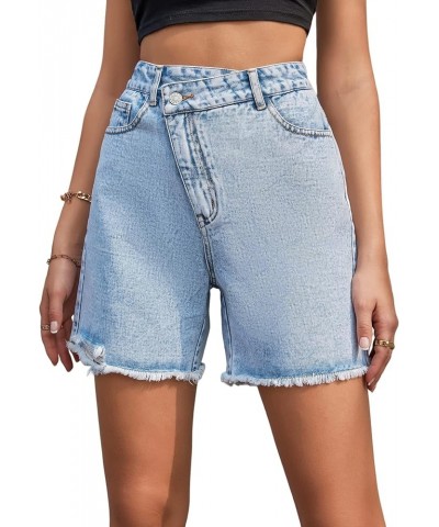 Women's High Waisted Jean Shorts Raw Hem Straight Leg Denim Shorts Summer Casual Short with Pockets Light Wash Blue Pure $12....