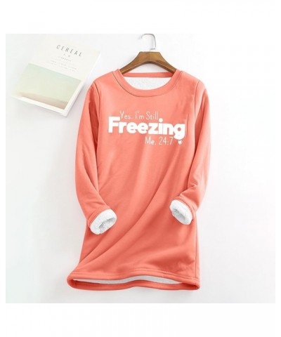 Women's Long Sleeve Tops Thickened and Padded Pullovers Sherpa Fleece Lined Pullover Round Neck Tee Casual Loungewear 5-orang...