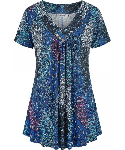 Women's Tunic Summer Short Sleeve Top Loose V Neck Dressy Shirt Blouse Bluegreen $13.16 Blouses