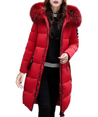 Womens Winter Coats Trendy Plus Size Long Down Coat Hooded Thickened Quilted Warm Maxi Parka Puffer Jackets Outerwear 05-red ...