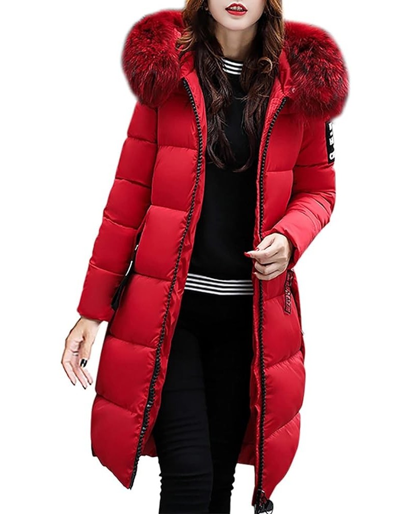 Womens Winter Coats Trendy Plus Size Long Down Coat Hooded Thickened Quilted Warm Maxi Parka Puffer Jackets Outerwear 05-red ...