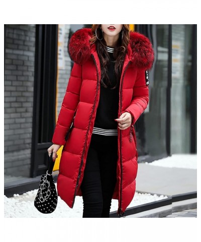 Womens Winter Coats Trendy Plus Size Long Down Coat Hooded Thickened Quilted Warm Maxi Parka Puffer Jackets Outerwear 05-red ...