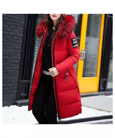 Womens Winter Coats Trendy Plus Size Long Down Coat Hooded Thickened Quilted Warm Maxi Parka Puffer Jackets Outerwear 05-red ...