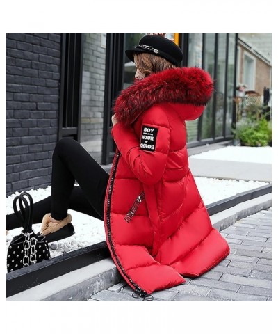 Womens Winter Coats Trendy Plus Size Long Down Coat Hooded Thickened Quilted Warm Maxi Parka Puffer Jackets Outerwear 05-red ...