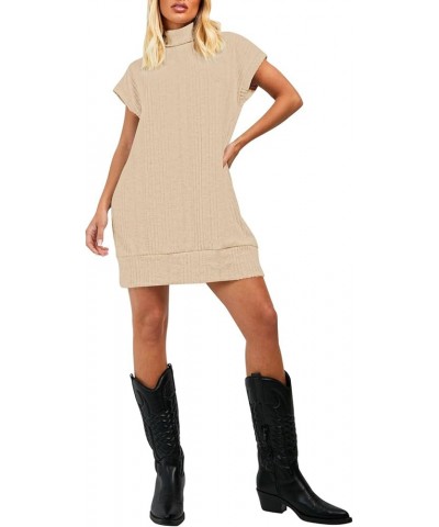 Women's Turtleneck Oversized Sweater Dress Short Cap Sleeve Pullover Sweaters Ribbed Knit Dresses Apricot $10.00 Sweaters