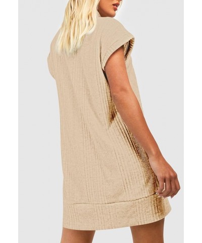 Women's Turtleneck Oversized Sweater Dress Short Cap Sleeve Pullover Sweaters Ribbed Knit Dresses Apricot $10.00 Sweaters