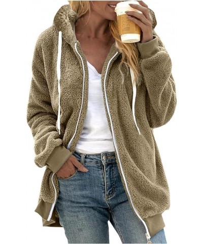 Women Winter Fuzzy Fleece Zip Up Jacket Fluffy Sherpa Cardigan Outerwear Coat Color Block Patchwork Hooded Coat 02 Khaki $10....