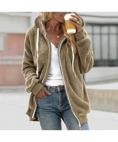 Women Winter Fuzzy Fleece Zip Up Jacket Fluffy Sherpa Cardigan Outerwear Coat Color Block Patchwork Hooded Coat 02 Khaki $10....