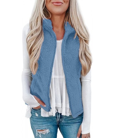 Women's Fleece Vest Casual Fuzzy Sleeveless Cozy Coats Lightweight Vest Winter Warm Sherpa Jacket With Pockets 04♛blue $8.39 ...